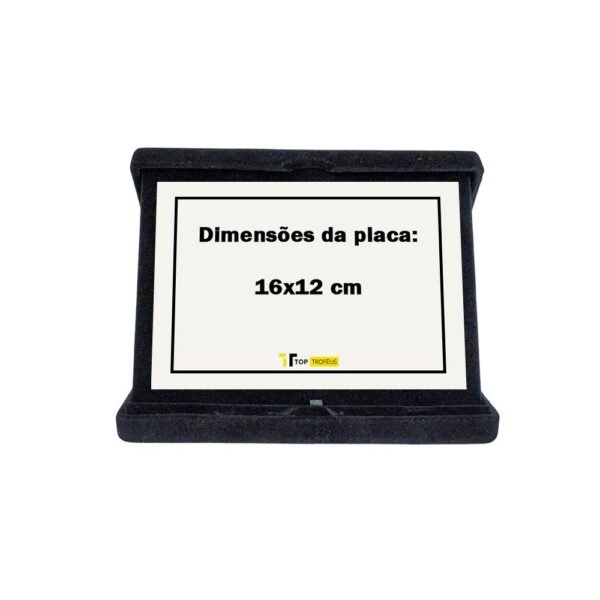 Estojo de veludo 18 x 14 cm com aba preto com o tamanho máximo da placa