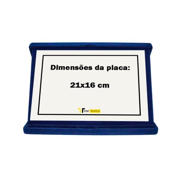 Estojo de veludo 23 x 18 cm com aba azul com o tamanho máximo da placa