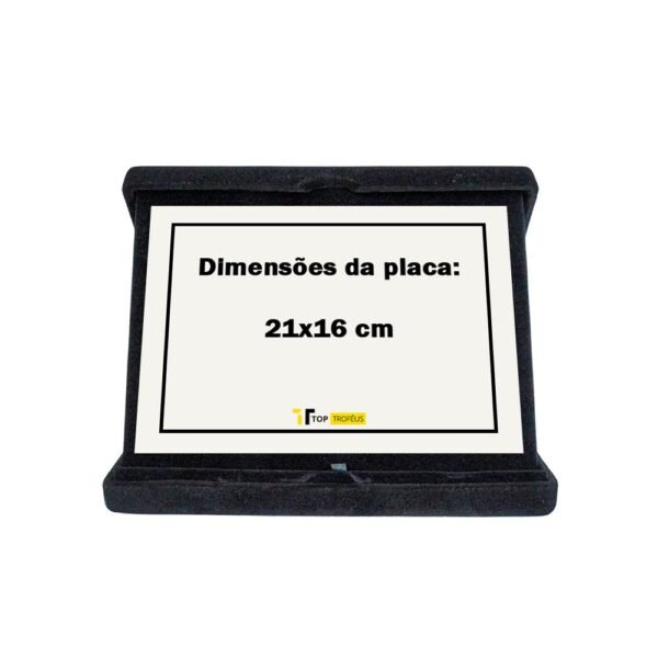 Estojo de veludo 23 x 18 cm com aba preto com o tamanho máximo da placa