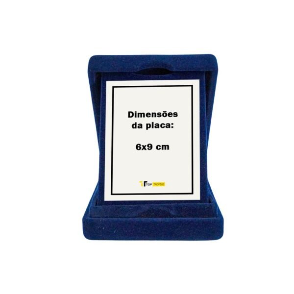 Estojo de veludo 8 x 11 cm com aba azul com o tamanho máximo da placa